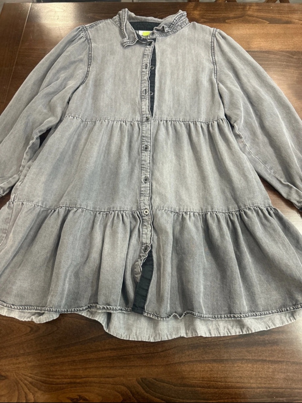 Serra Girls' Washed Gray Tiered Ruffle-Trim Dress